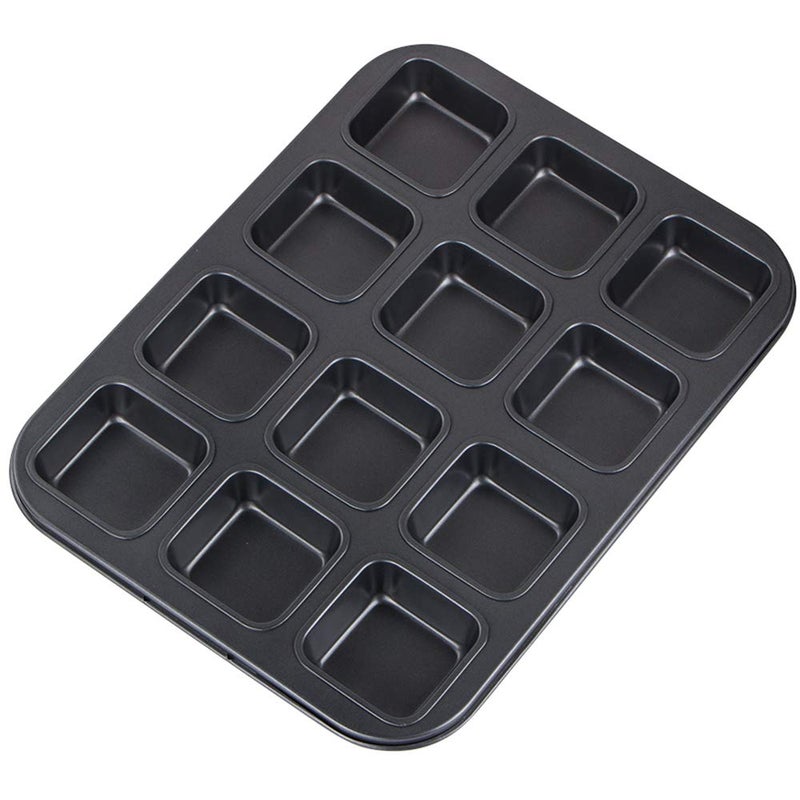 Webake Nonstick Mini Brownie Bar Pan - 12 Cavity Carbon Steel Square Cupcake Pan for Baking Individual Brownies, Breads, Bar-Cookies - Image 1